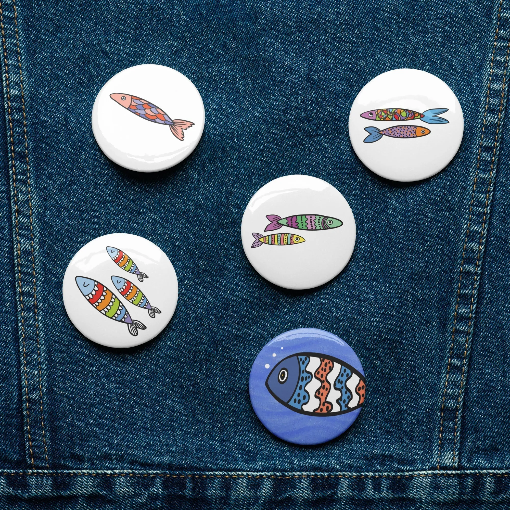 FUN FISHES Pin Back Buttons