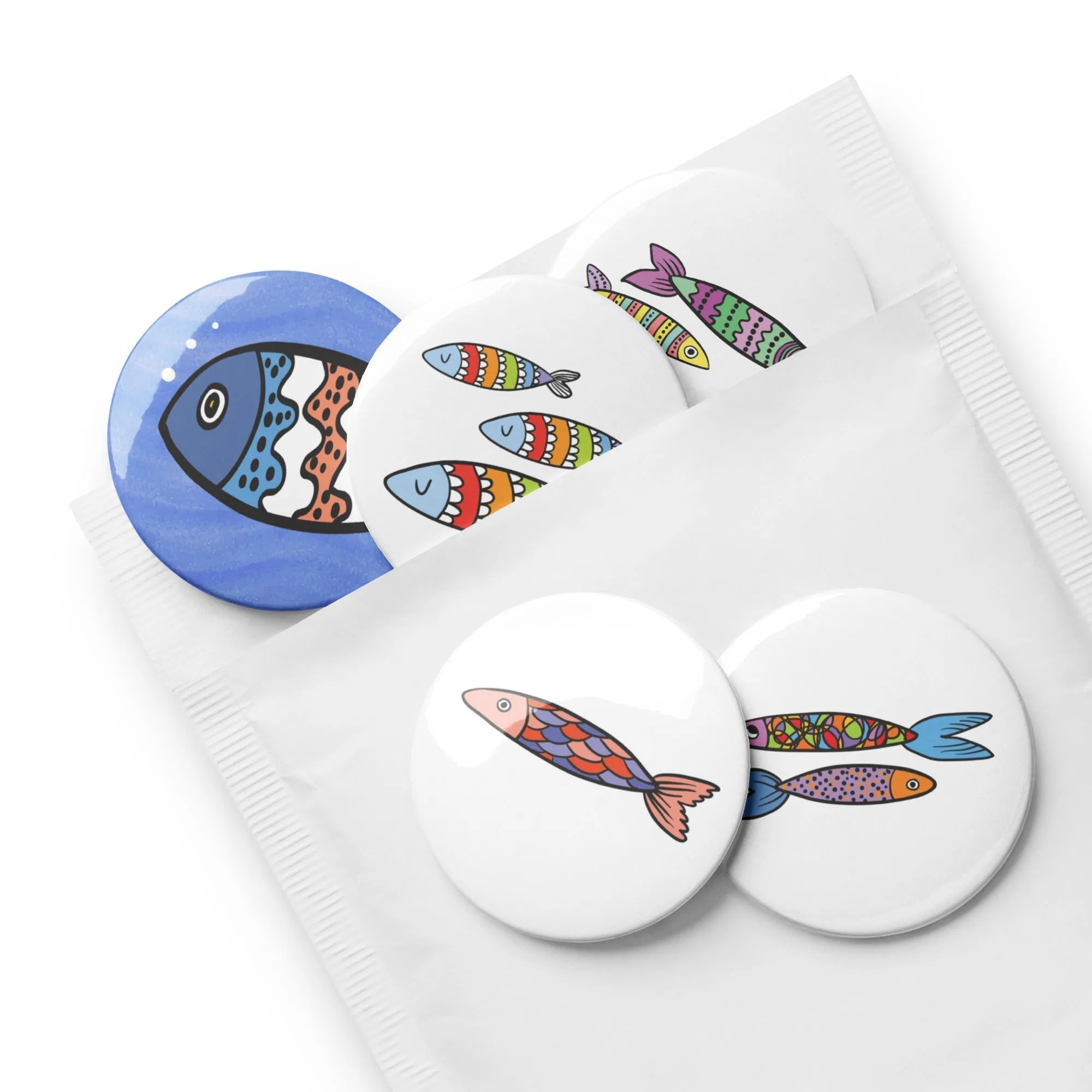 FUN FISHES Pin Back Buttons