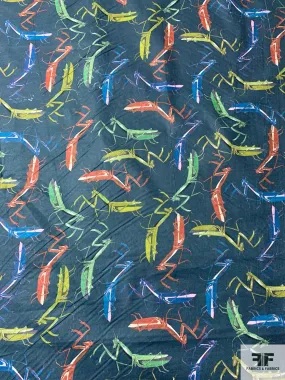 Grasshoppers Printed Cotton Lawn - Prussian / Dusty Chartreuse / Green / Burnt Orange