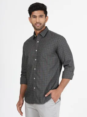 Grey Checked Slim Fit Semi Casual Shirt | JadeBlue