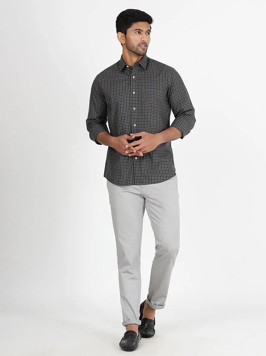 Grey Checked Slim Fit Semi Casual Shirt | JadeBlue