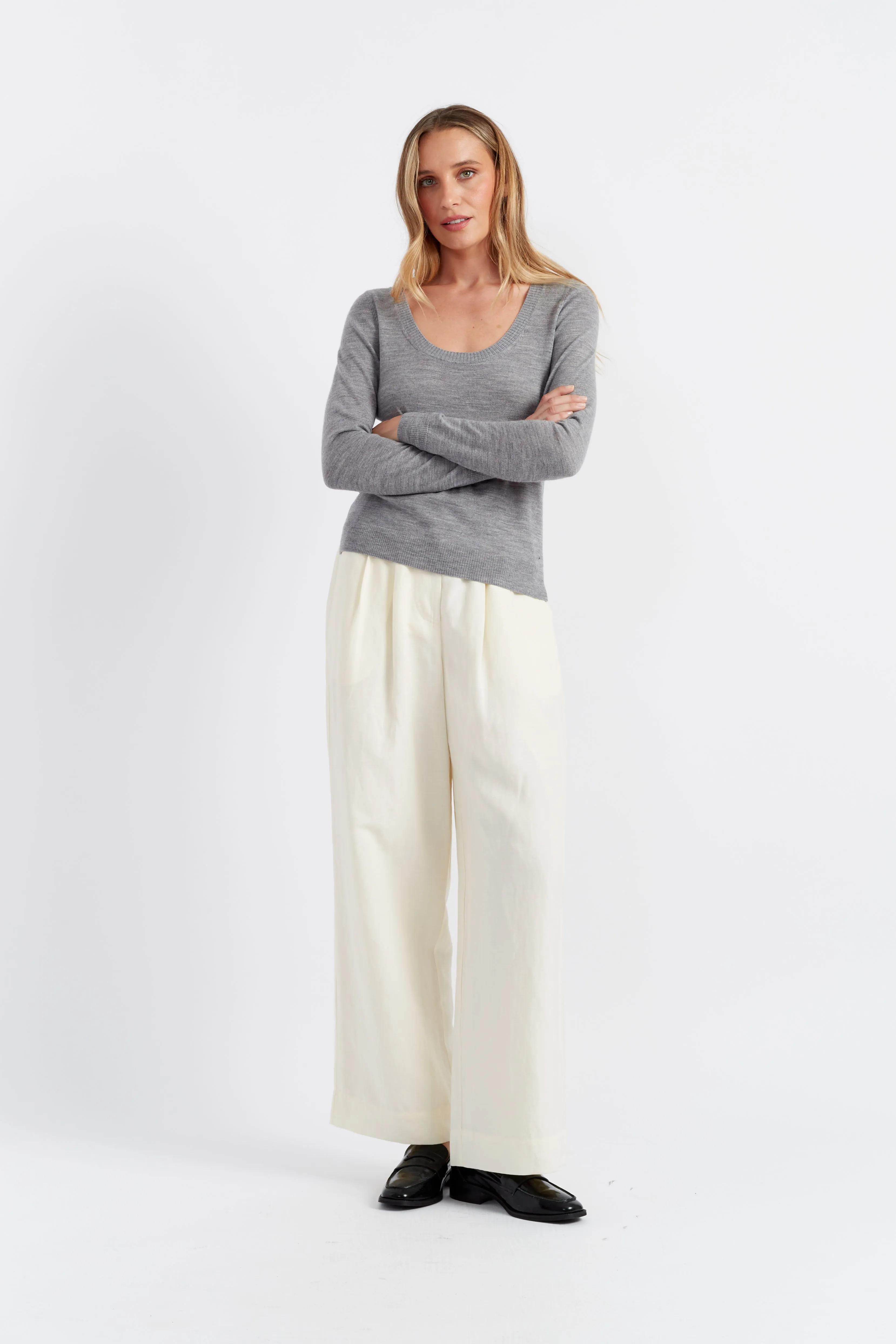Grey Pure Merino Scoop Neck Sweater