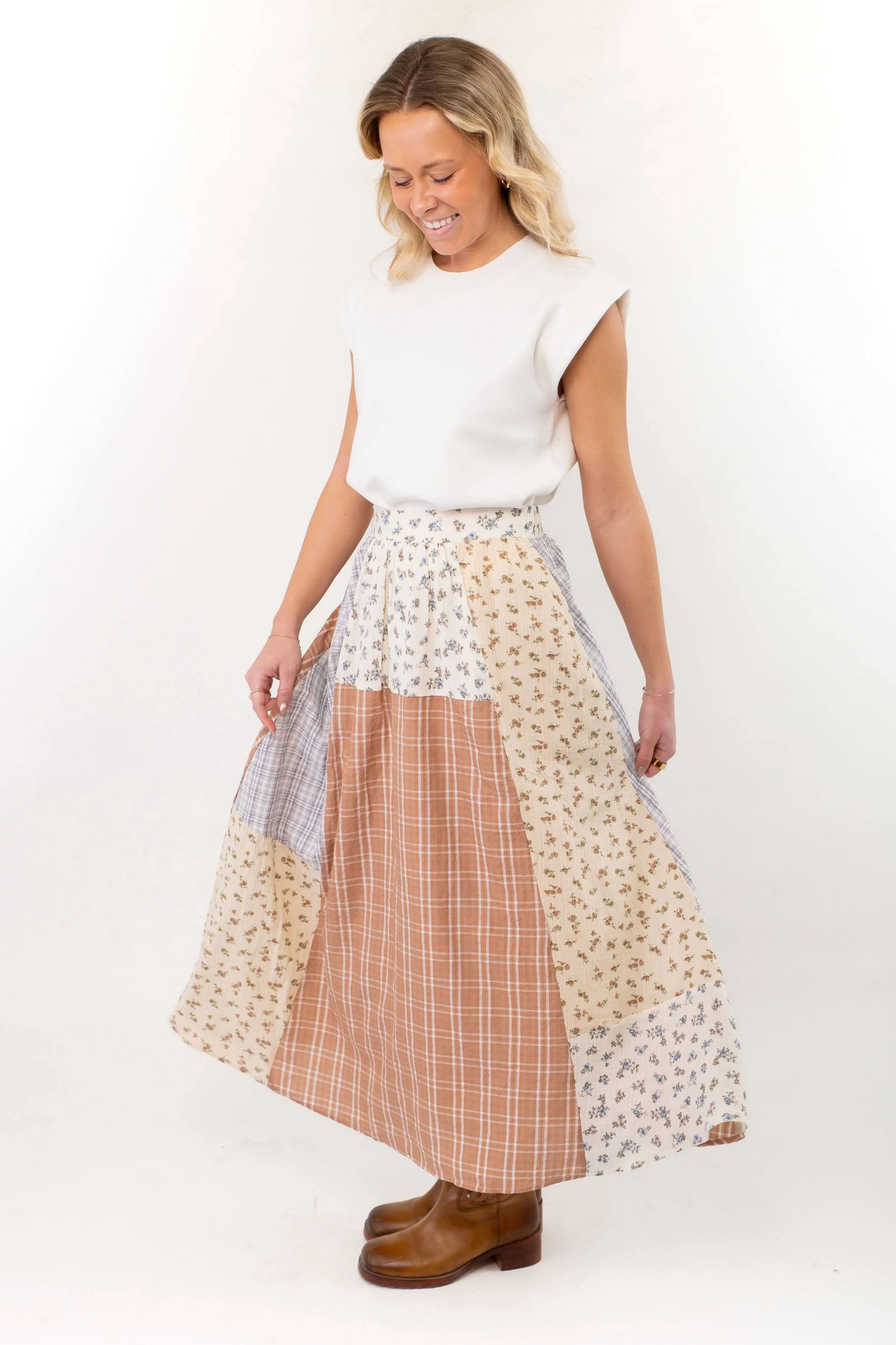 Hattie Patchwork Ivory Maxi Skirt
