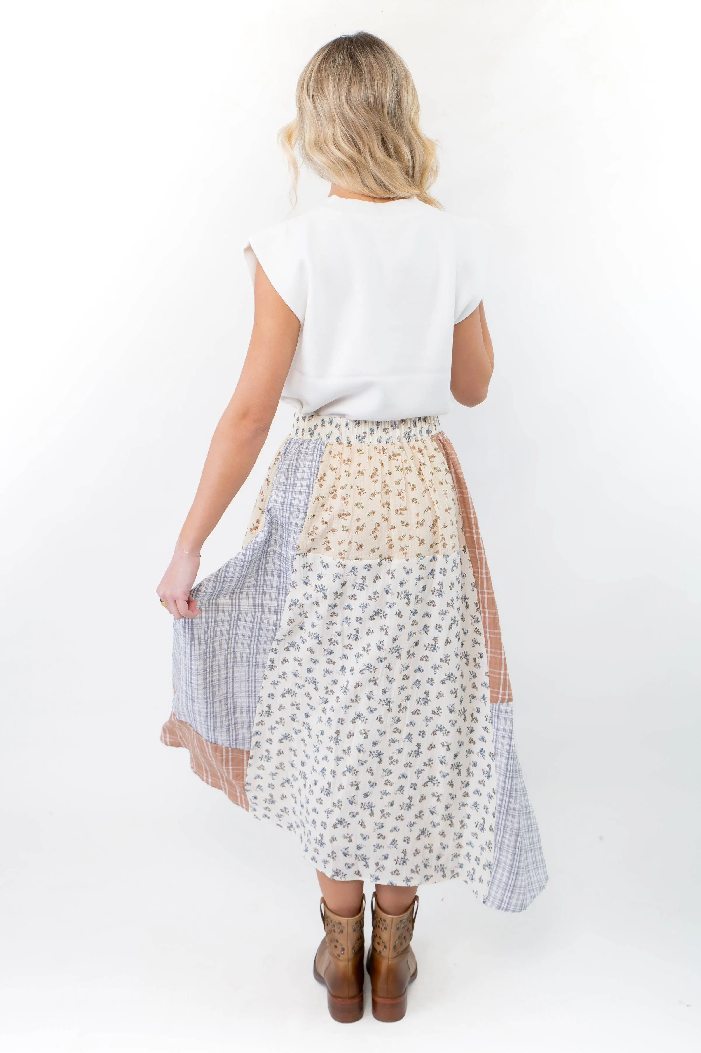 Hattie Patchwork Ivory Maxi Skirt