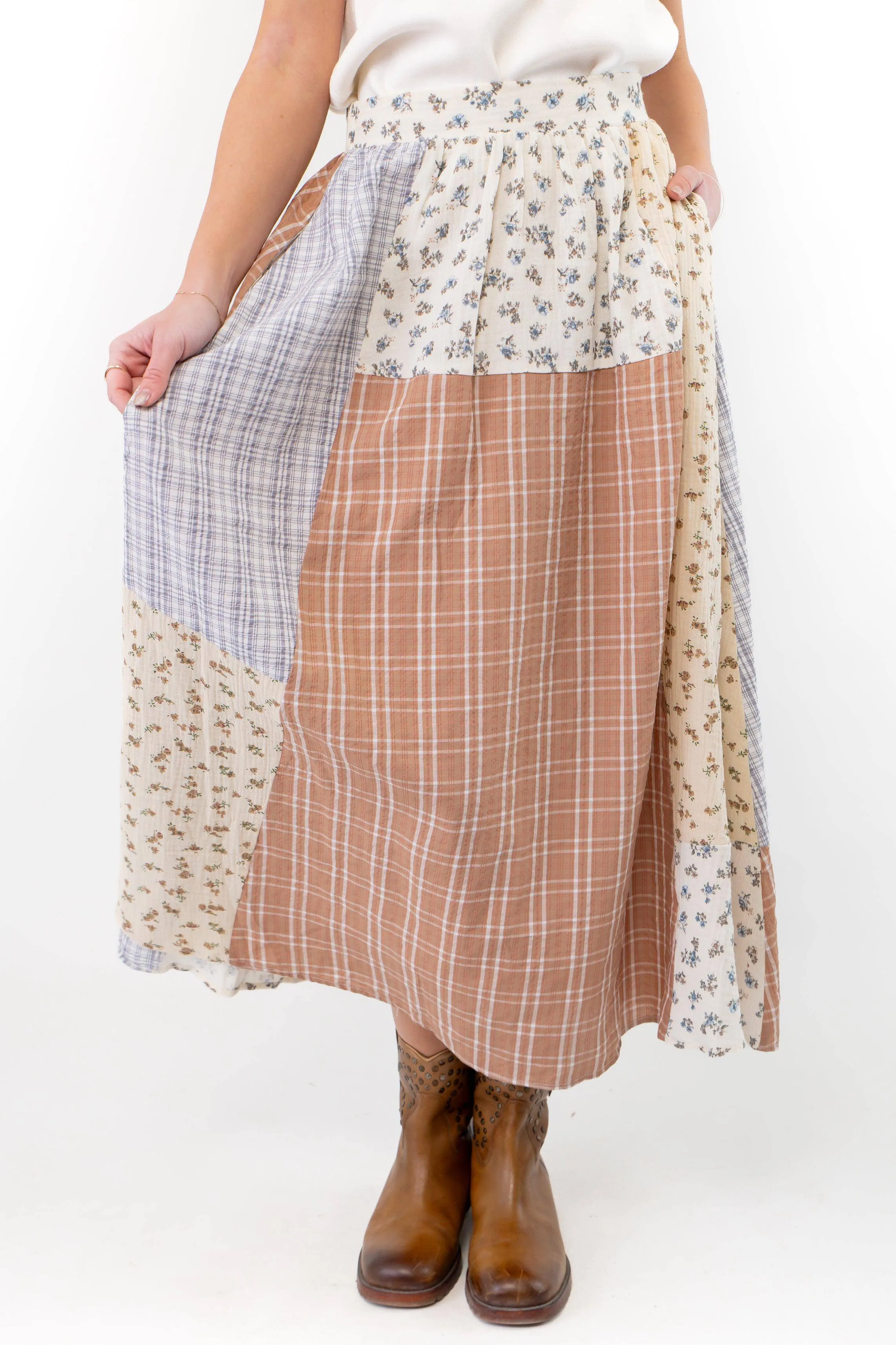 Hattie Patchwork Ivory Maxi Skirt