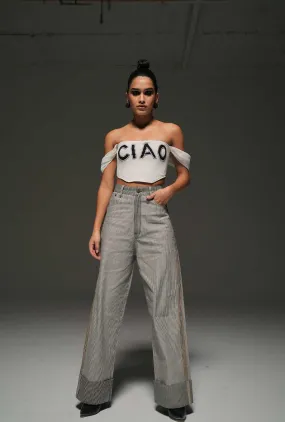 High Waist Striped Denim