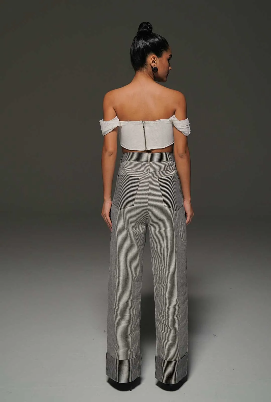 High Waist Striped Denim