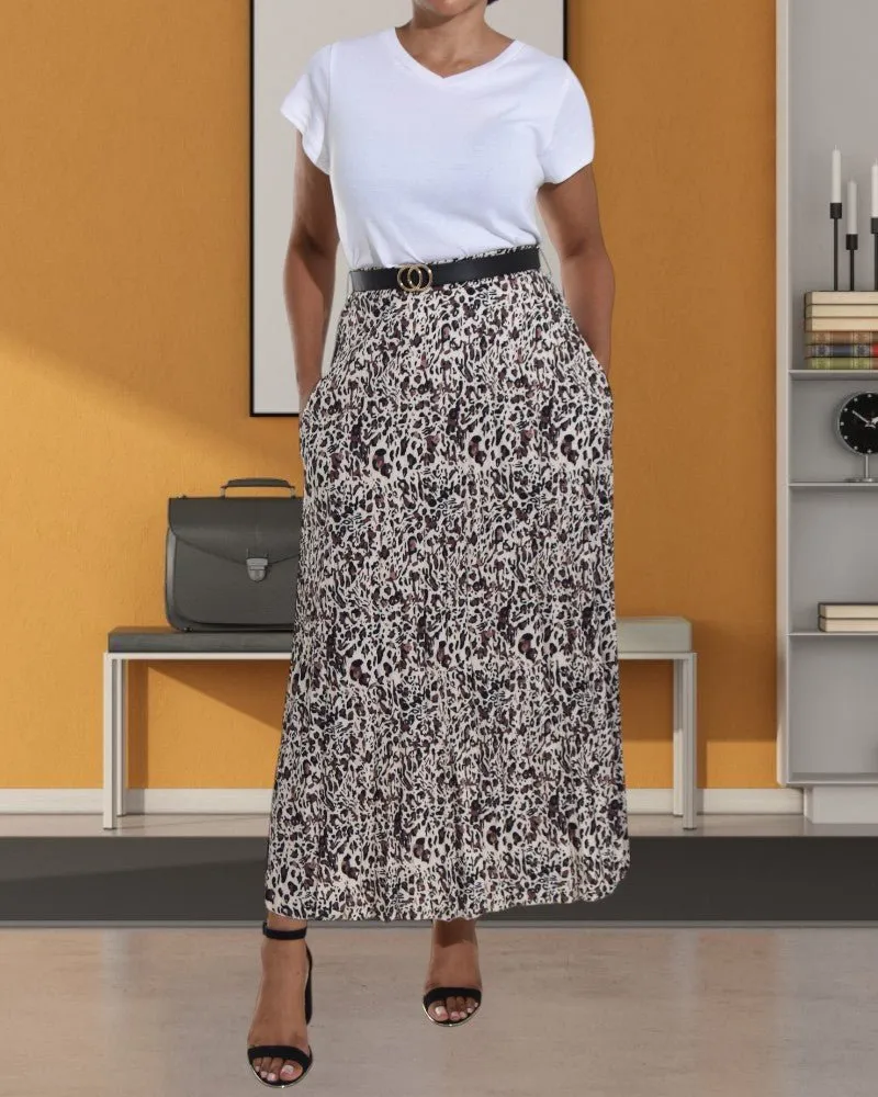 Ladies Allover Print Cream Pocket Skirt