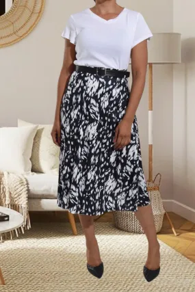 Ladies Black Printed Belted Skirt