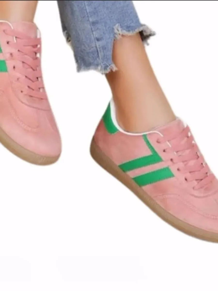 Ladies Contrast Stripe Fashion Trainer Pink