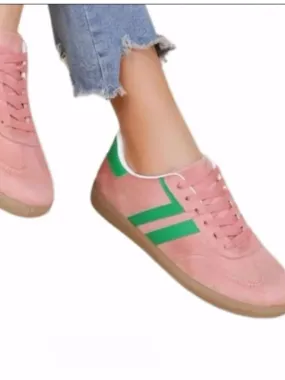 Ladies Contrast Stripe Fashion Trainer Pink