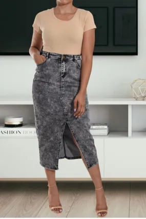 Ladies Grey Denim Slit Skirt