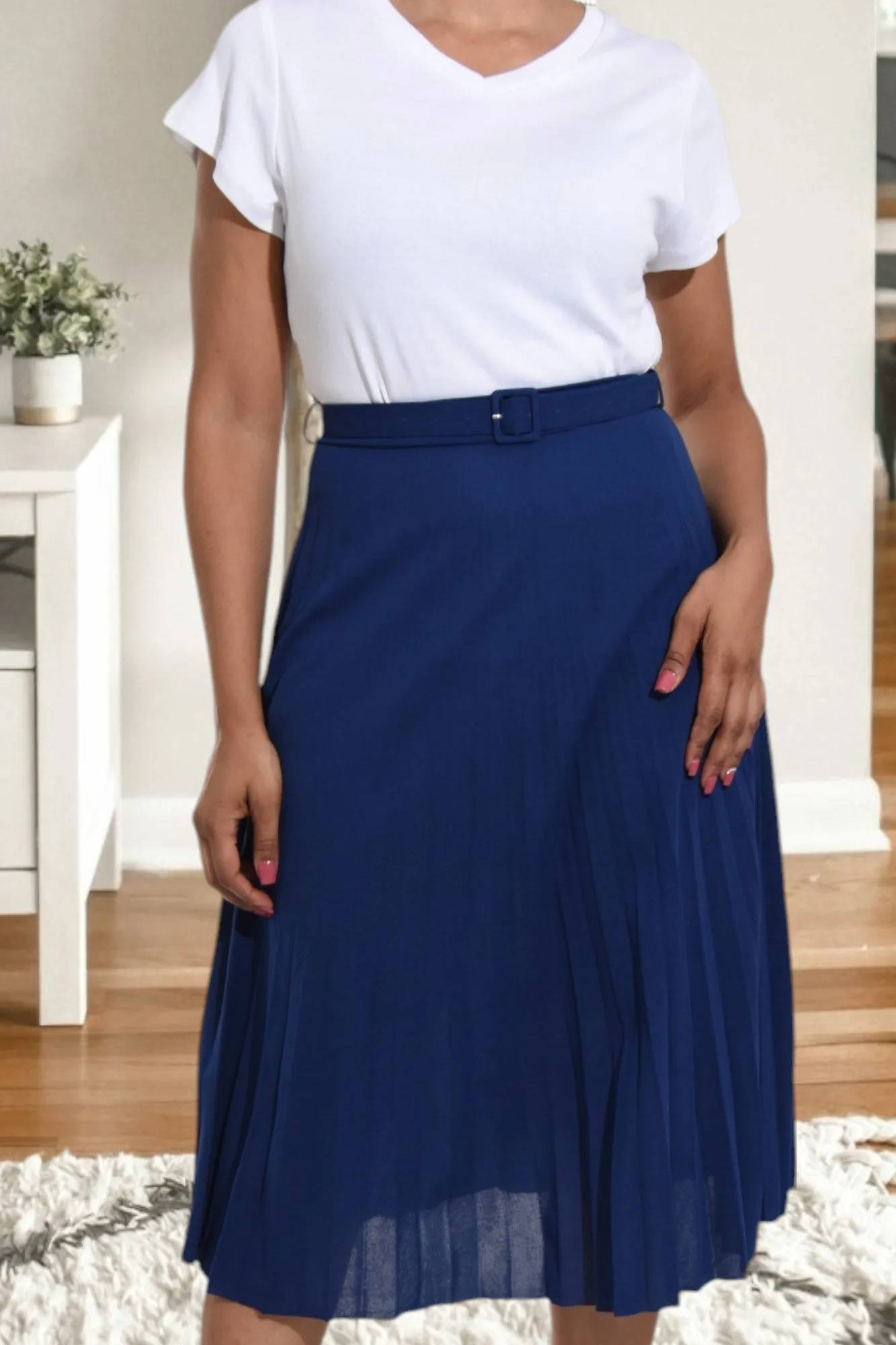 Ladies Navy Pleated Skirt