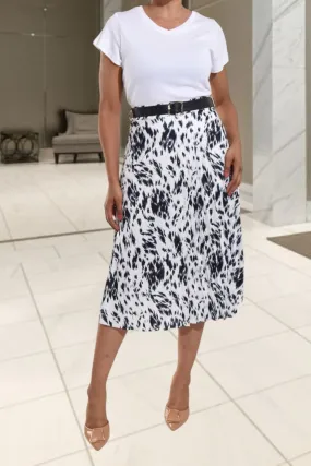Ladies White Printed Belted Skirt