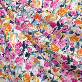 Layered Painterly Floral Digital Print Rayon Challis Magenta/Multi