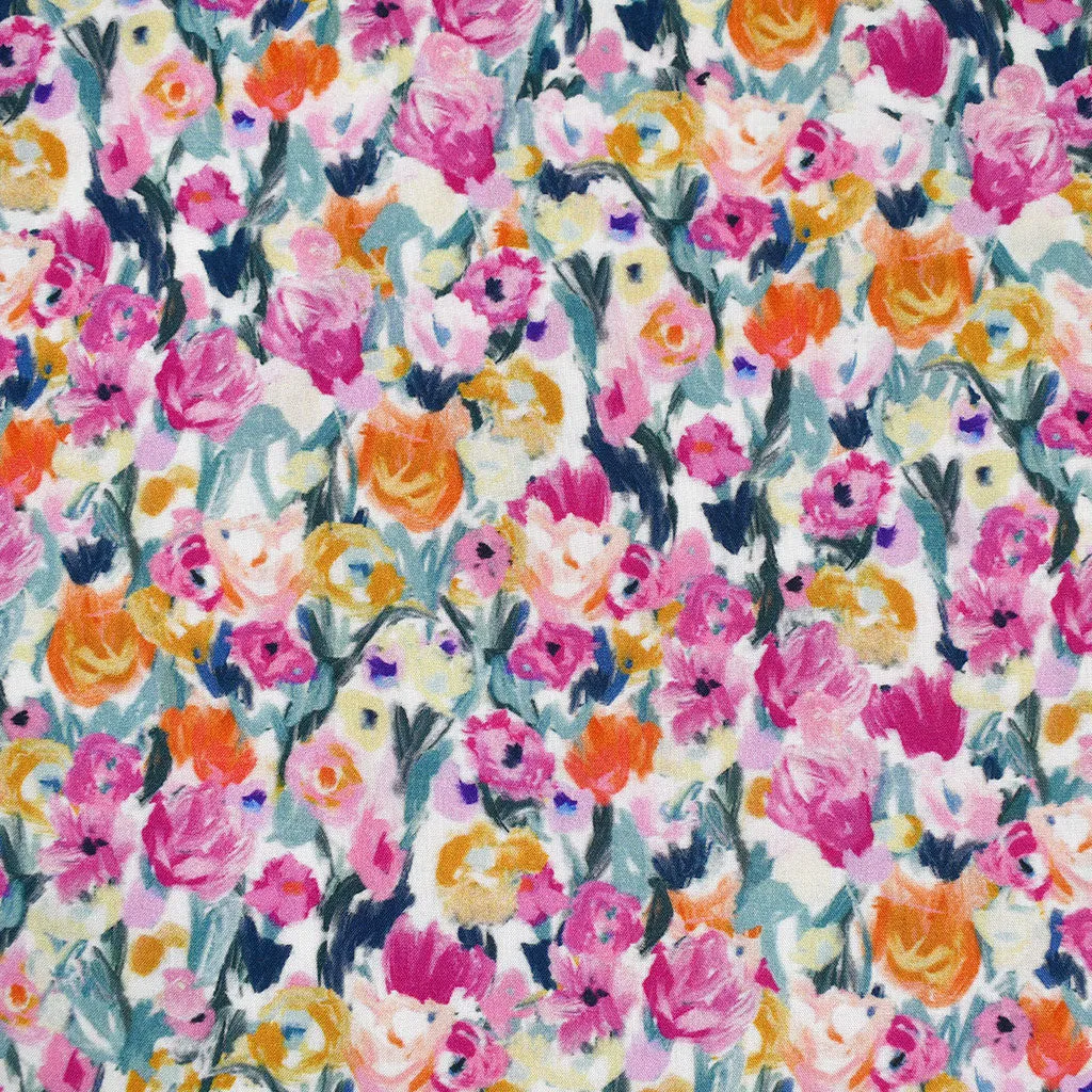 Layered Painterly Floral Digital Print Rayon Challis Magenta/Multi