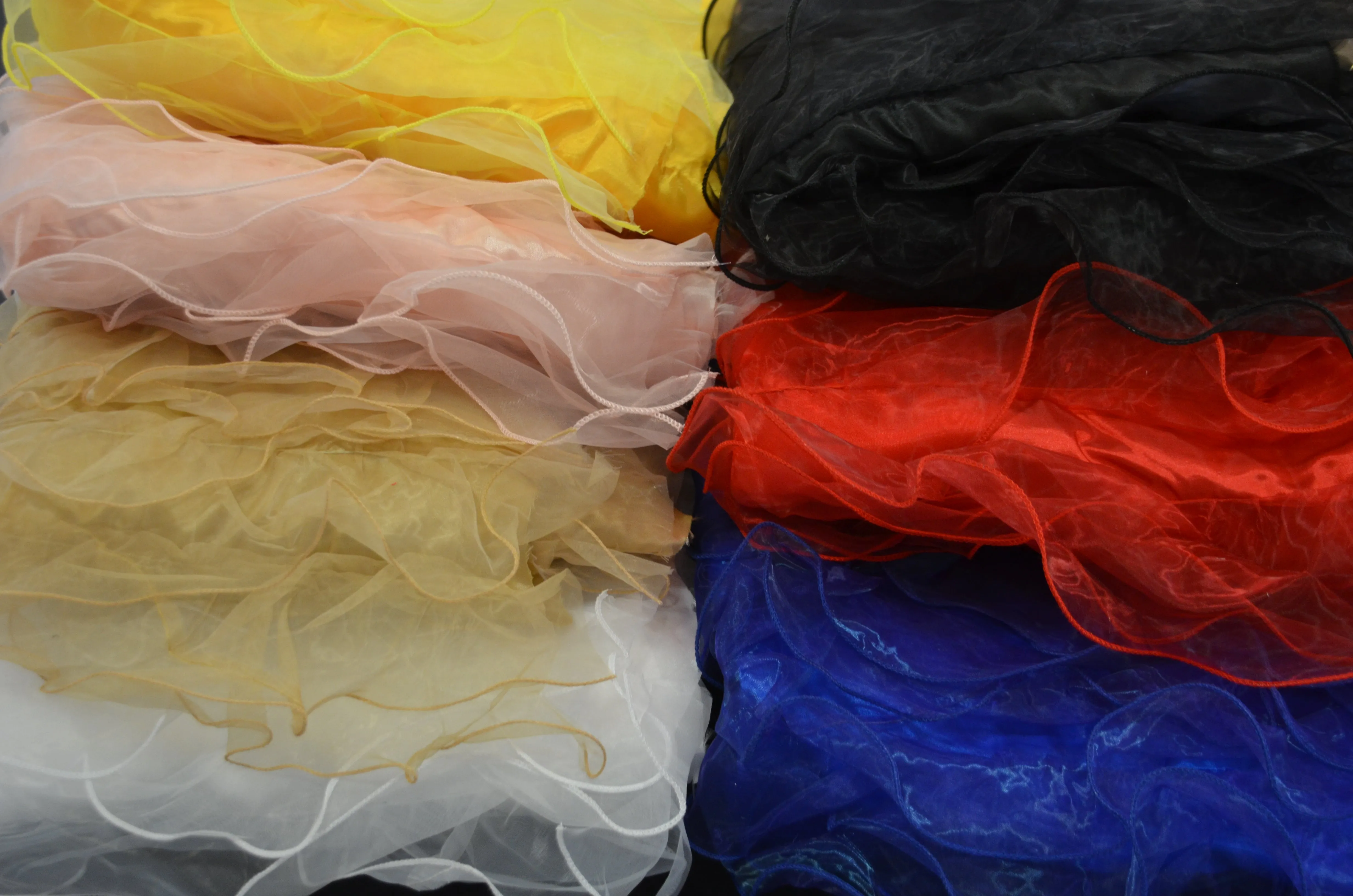 Layered Ruffle Taffeta Fabric by the Yard | Organza Ruffled Taffeta Fabric | 57" Wide | White Ivory Champagne Colors |