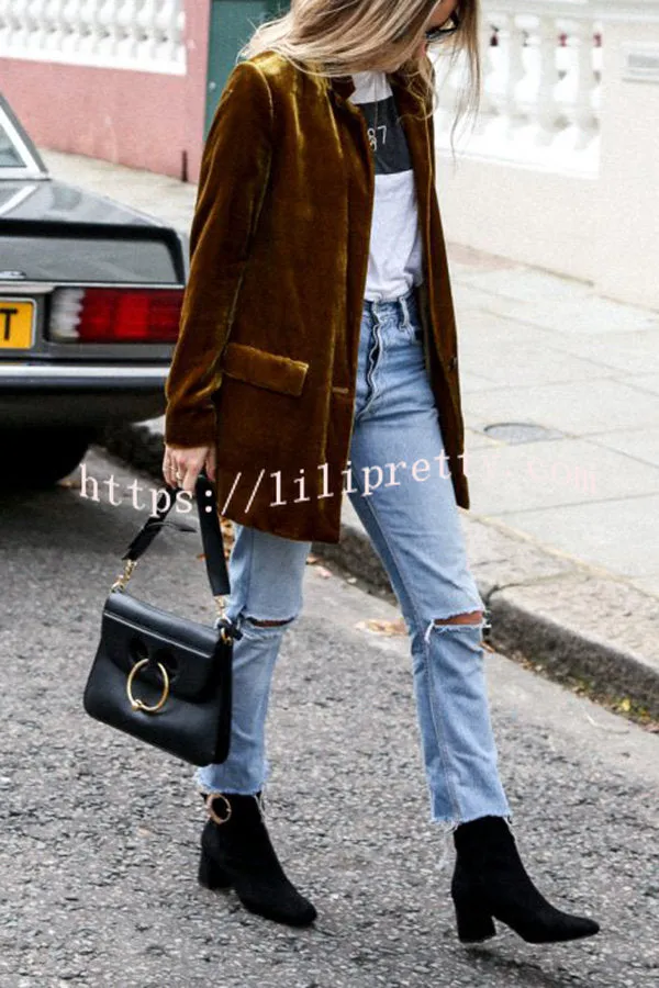Lilipretty Eye Catching Street Style Velvet Blazer