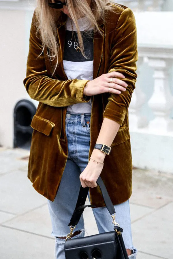 Lilipretty Eye Catching Street Style Velvet Blazer