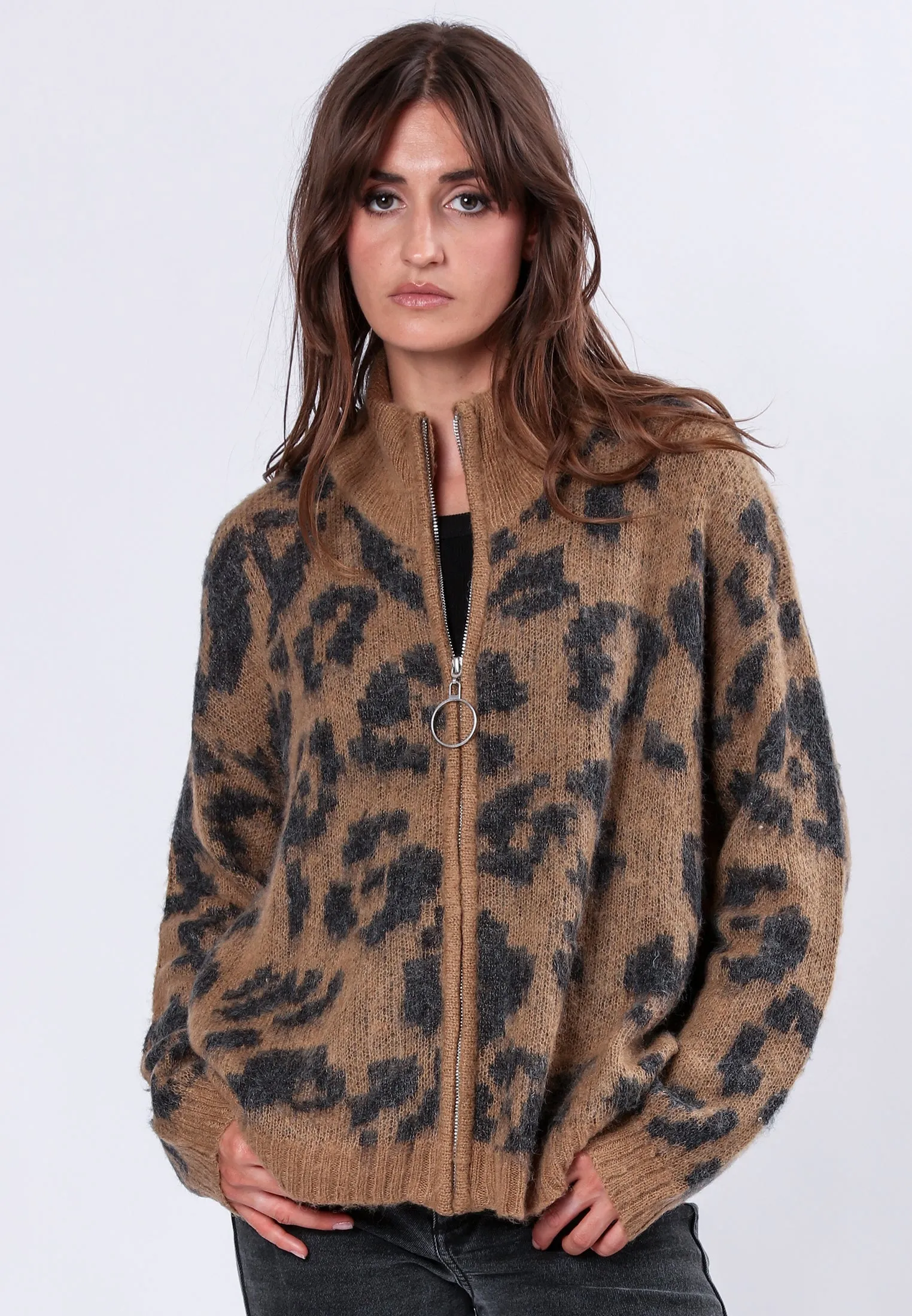 MAXIMUM CARDIGAN CAMEL & BLACK
