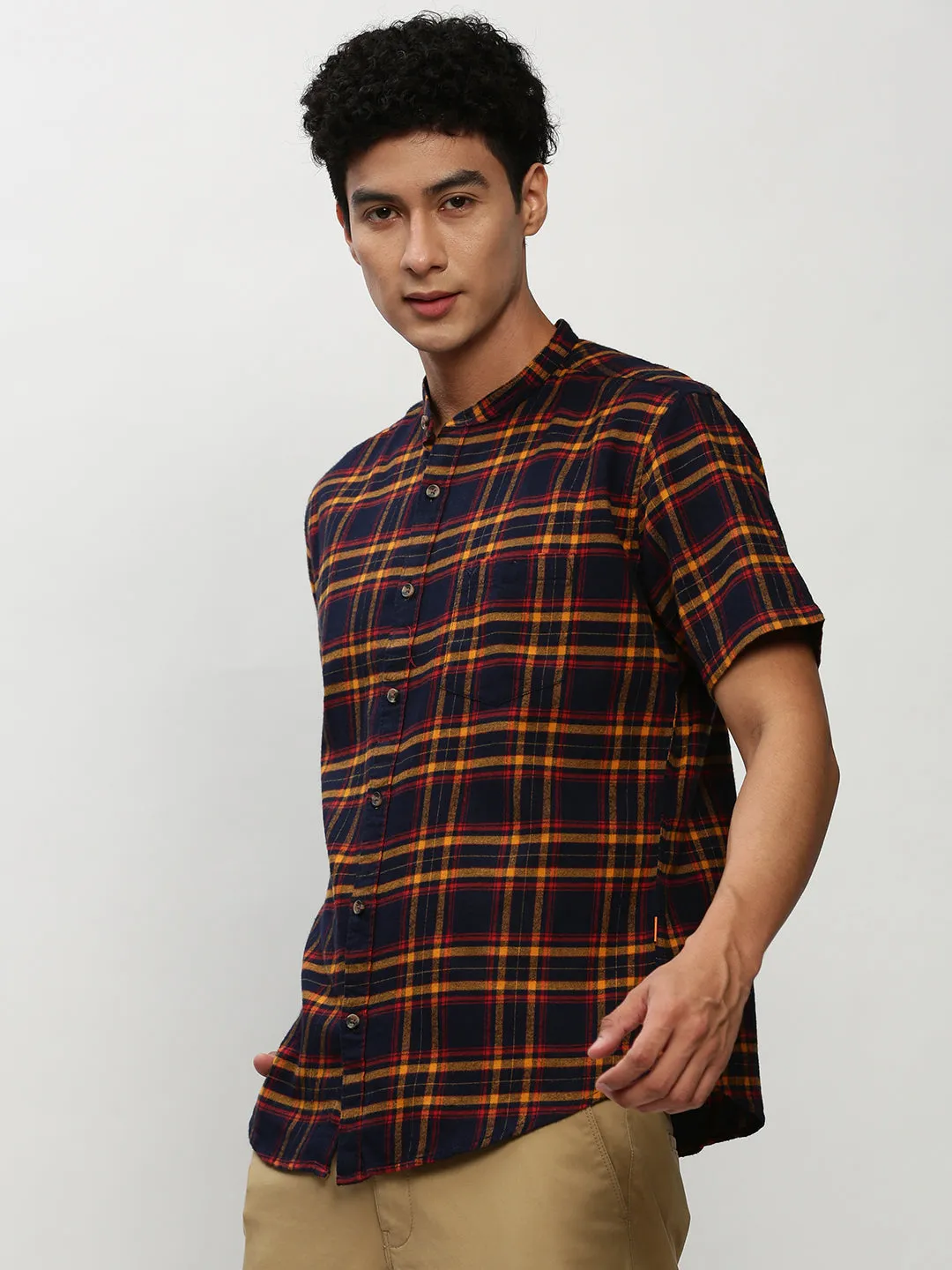 Men Navy Checked Casual Casual Shirts