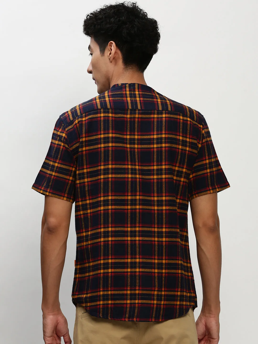 Men Navy Checked Casual Casual Shirts