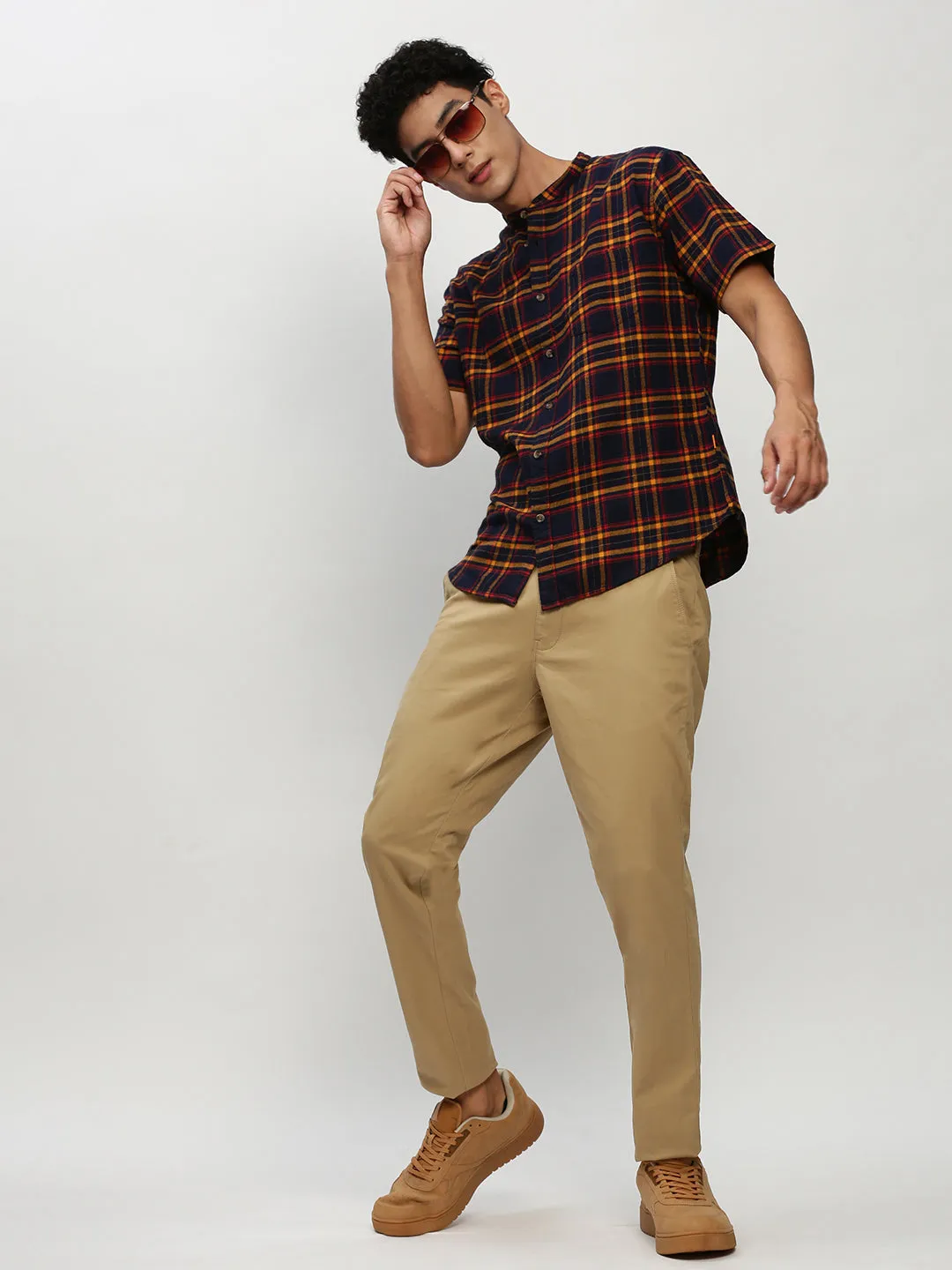 Men Navy Checked Casual Casual Shirts
