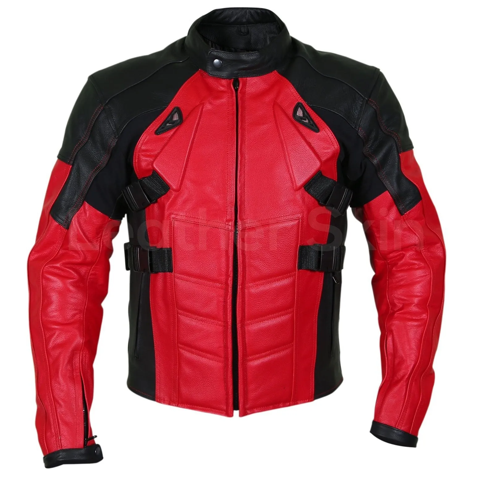 Men Red Motorcycle Padded Genuine Cow Leather Jacket