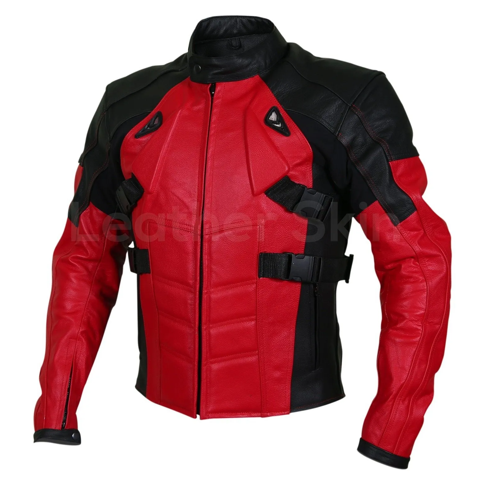 Men Red Motorcycle Padded Genuine Cow Leather Jacket