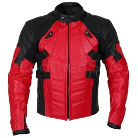Men Red Motorcycle Padded Genuine Cow Leather Jacket