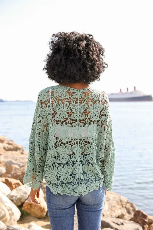 Mint Crochet Floral Petal Kimono Wrap