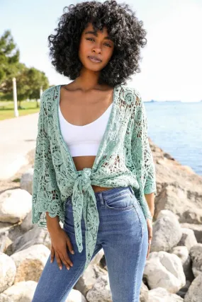 Mint Crochet Floral Petal Kimono Wrap
