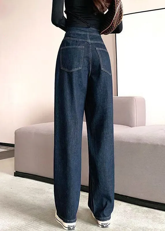 Modern Denim Blue Pockets High Waist Pants Fall QT040