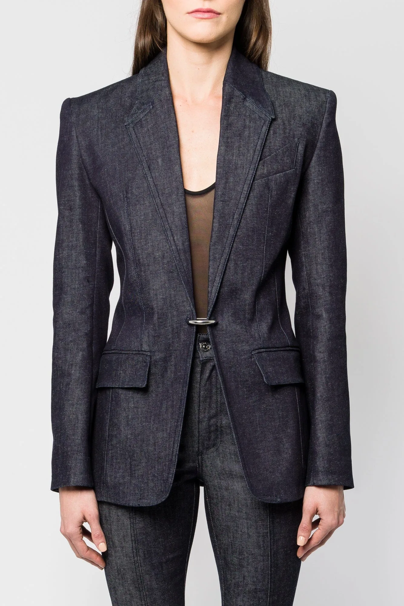 Mugler Stretch Raw Denim Blazer SS25