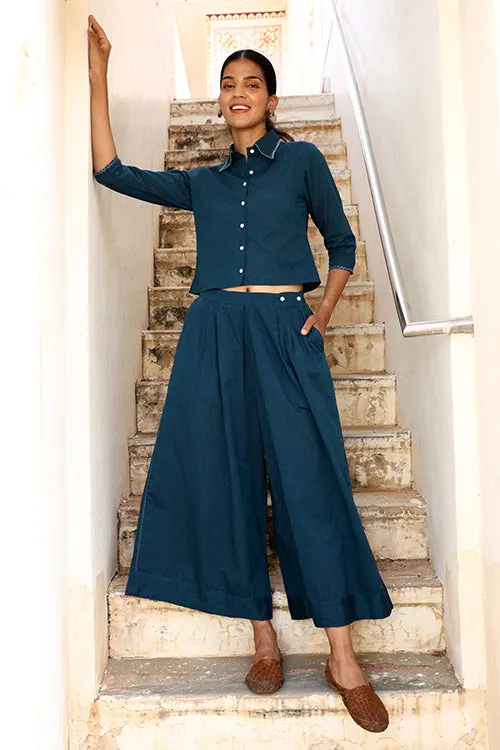 Okhai "Brilliance" Hand-Embroidered Pure Cotton Collared Top with Pants
