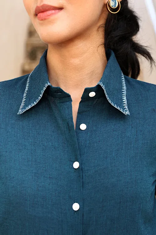 Okhai "Brilliance" Hand-Embroidered Pure Cotton Collared Top with Pants