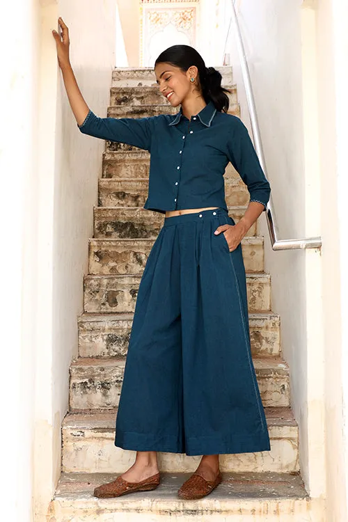Okhai "Brilliance" Hand-Embroidered Pure Cotton Collared Top with Pants