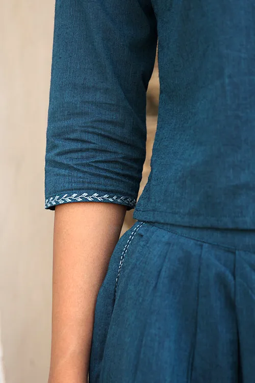 Okhai "Brilliance" Hand-Embroidered Pure Cotton Collared Top with Pants