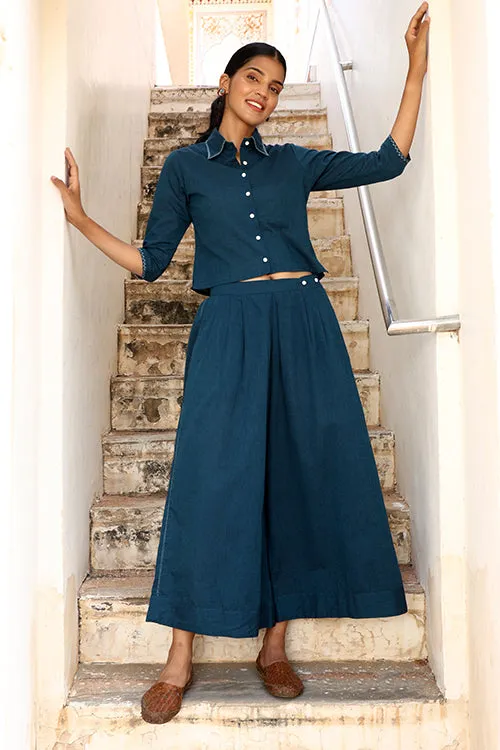Okhai "Brilliance" Hand-Embroidered Pure Cotton Collared Top with Pants