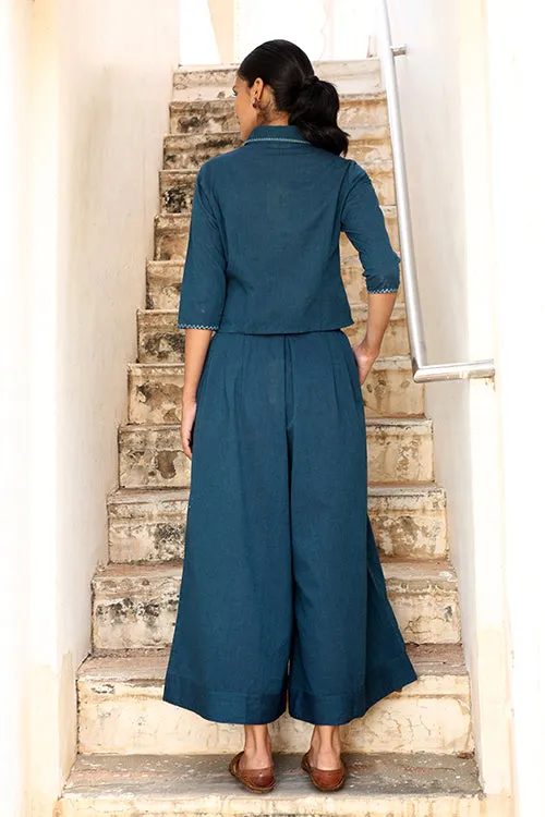 Okhai "Brilliance" Hand-Embroidered Pure Cotton Collared Top with Pants