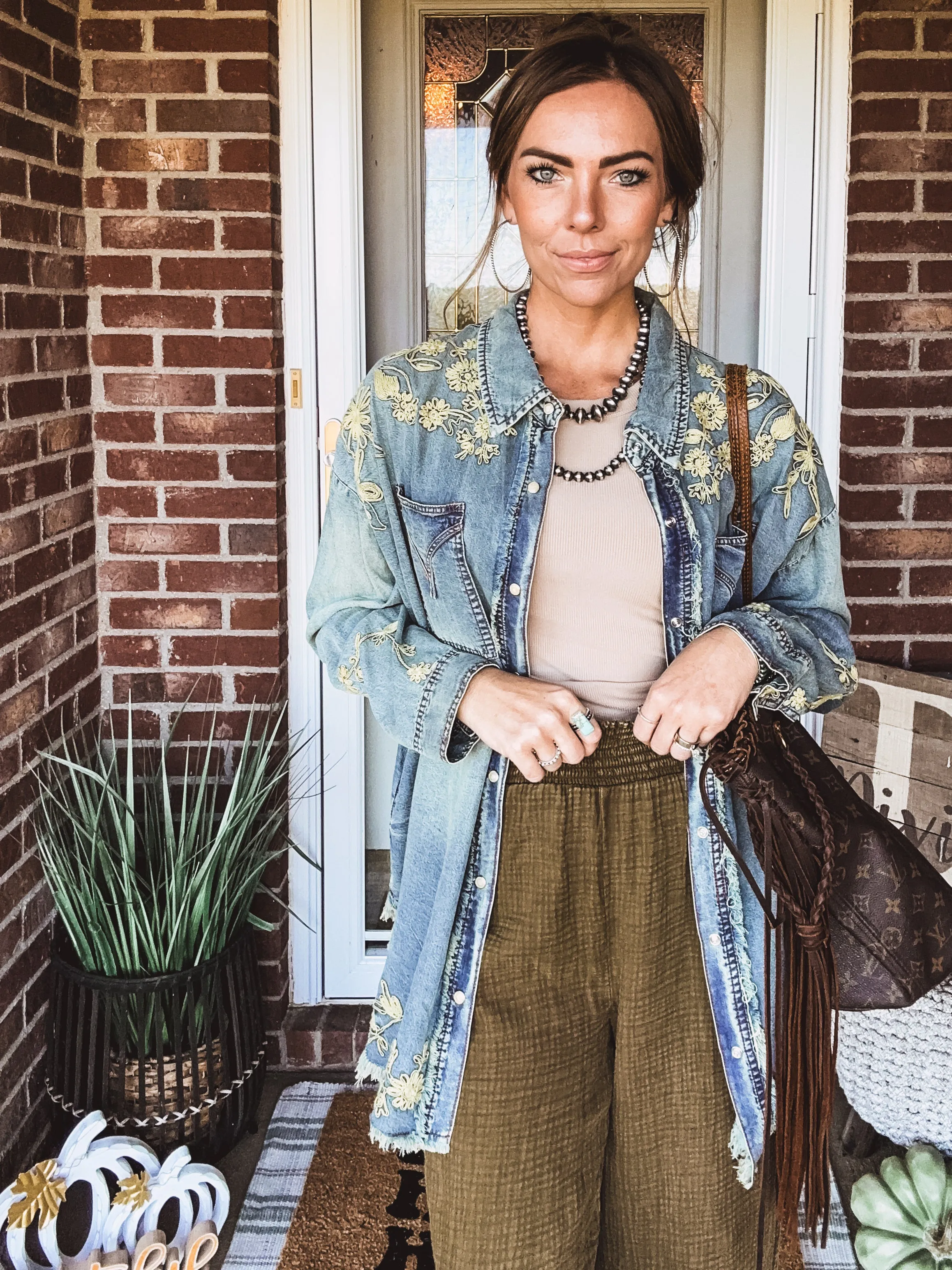 Olive Washed Cotton Gauze Smock Waist Pant