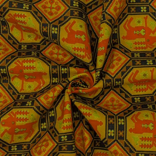 Orange/Multi Vintage 1950s Reindeer Print Shirting Fabric