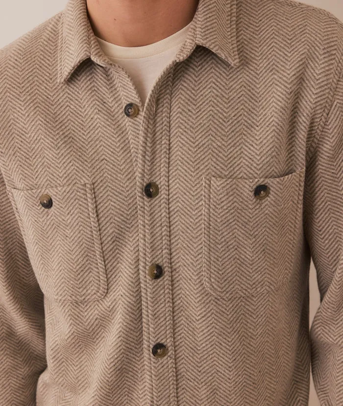 Pacifica Stretch Twill  Shirt - Taupe Herringbone