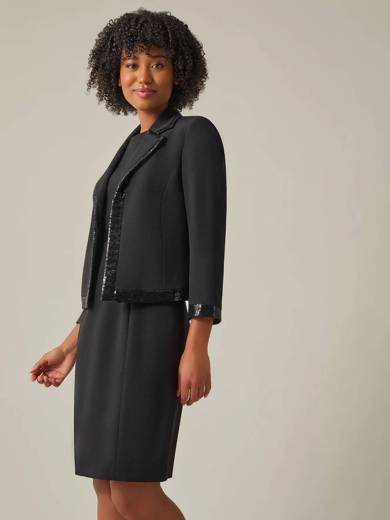 Petite Sequin Trim Jacket, Iconic Stretch Crepe