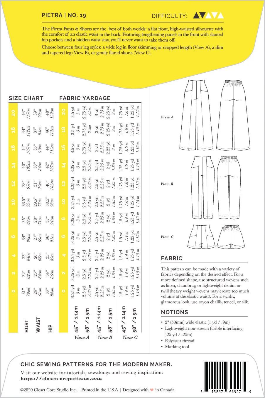 Pietra Pants   Shorts Pattern (WHOLESALE)