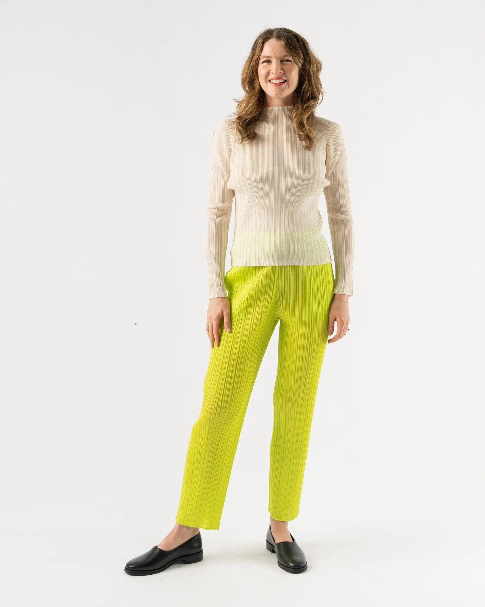 Pleats Please Issey Miyake New Colorful Basics Pants in Yellow Green