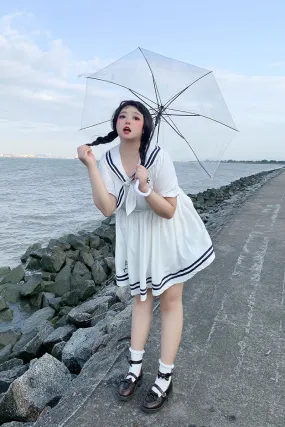 Plus Size Sailor Collar White Navy Blue Summer Dress Shorts Two Piece Set