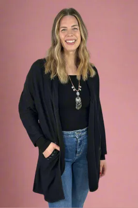 Pocket Stitch Textured Cardigan - Black