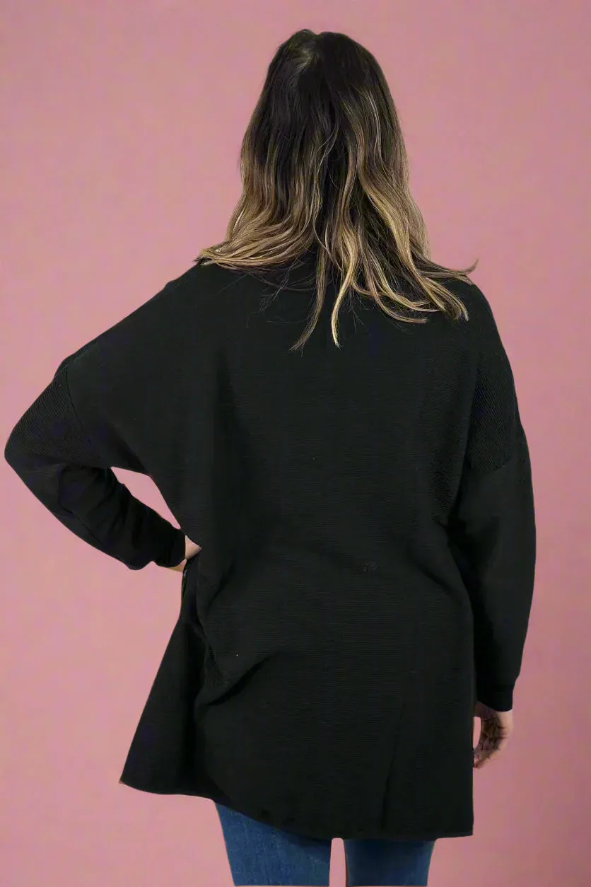 Pocket Stitch Textured Cardigan - Black
