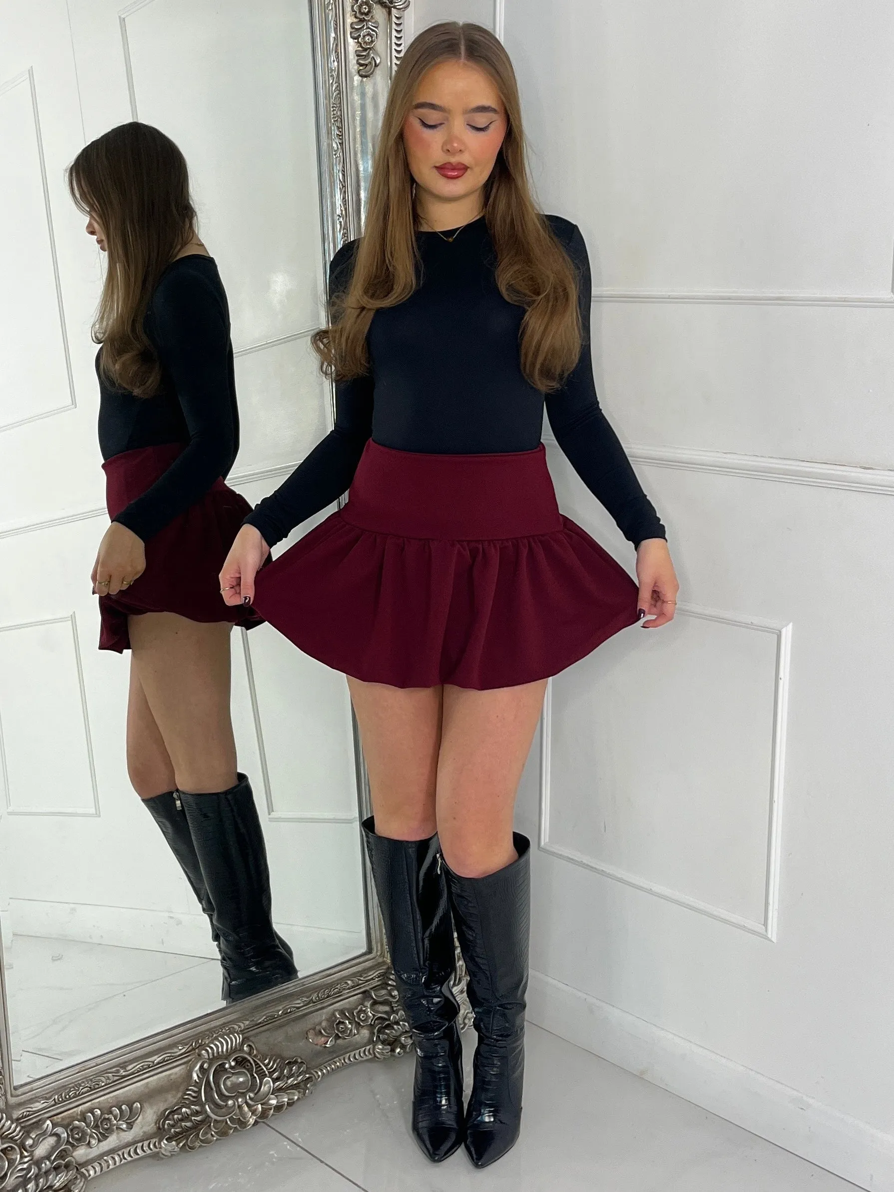 PuffBall Mini Skirt - Wine
